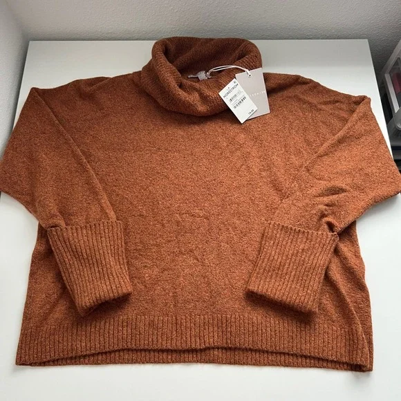 Chelsea 28 Womens Orange Heather Cowl Neck Long Sleeve Pullover Sweater - Picture 2 of 8